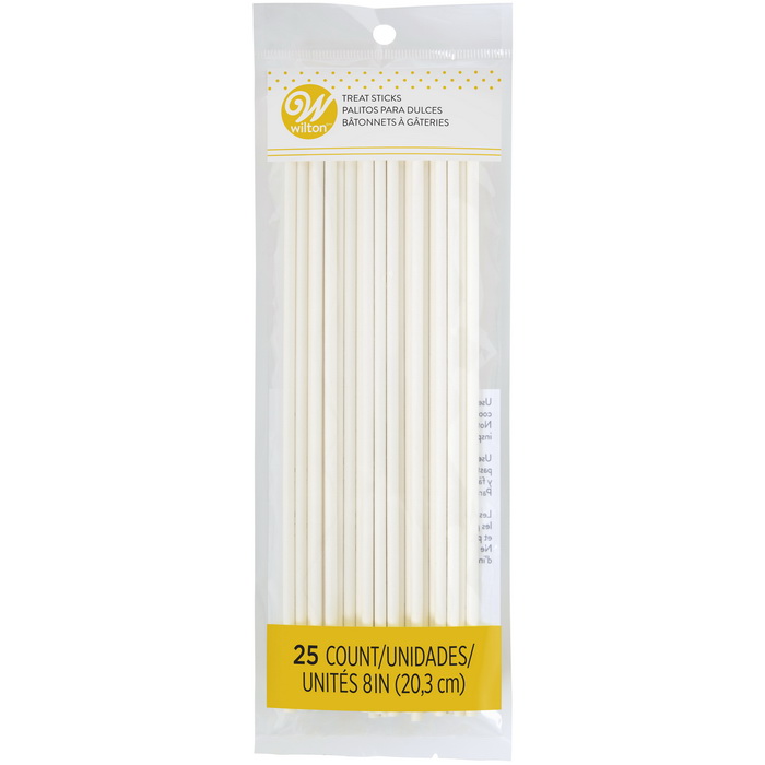 WILTON 8IN WHITE TREAT STICKS 25CT 1912-9320