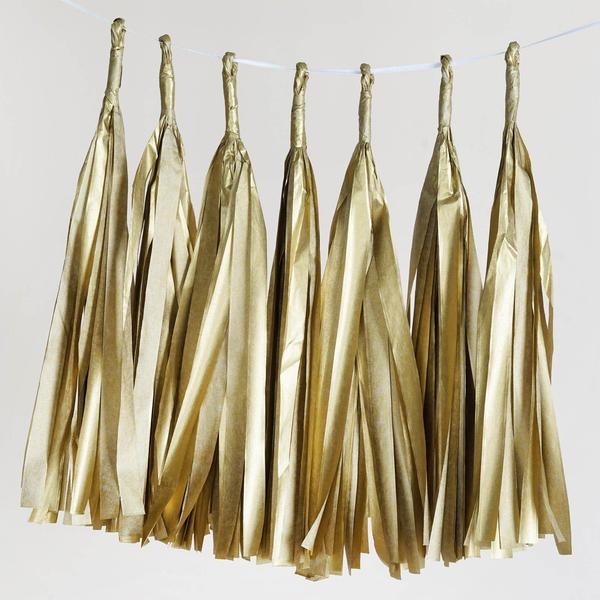 12 PCS Metallic Gold Paper Tassel Tissue Garland