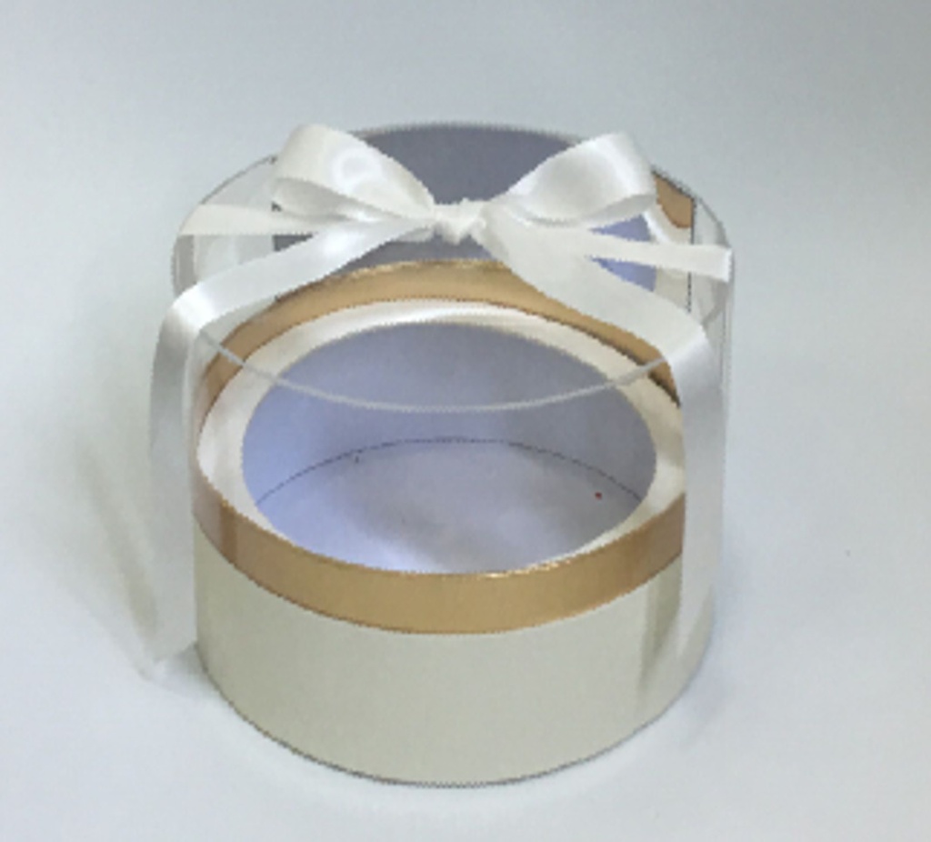 WHITE/GOLD/CLEAR TOP ROUND FLOWER/CAKE/GIFT BOX (W5859)
