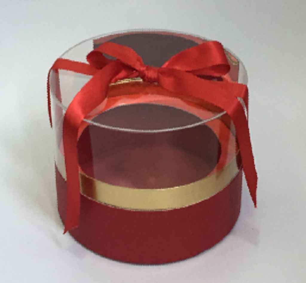 RED/GOLD/CLEAR TOP ROUND FLOWER/CAKE/GIFT BOX (W5860)