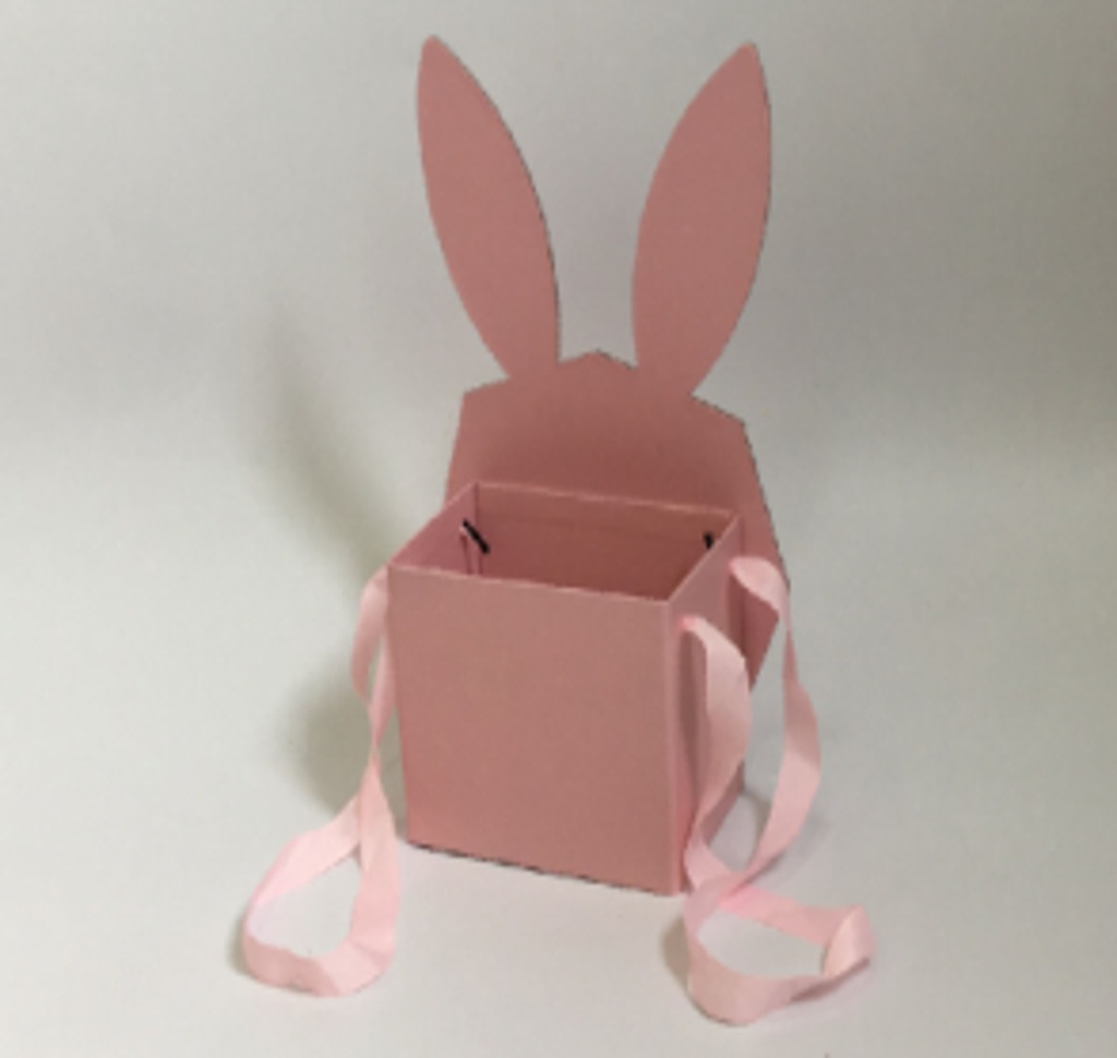 PINK BUNNY FLOWER/CAKE/GIFT BOX W/HANDLES (W5903)