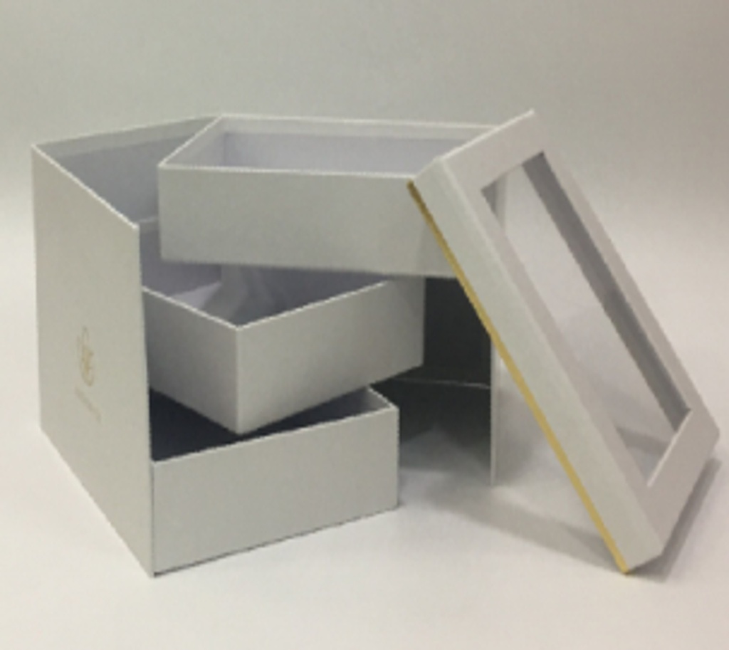 WHITE SQUARE TRIPLE LAYER FLOWER/CAKE/GIFT BOX (W5912)