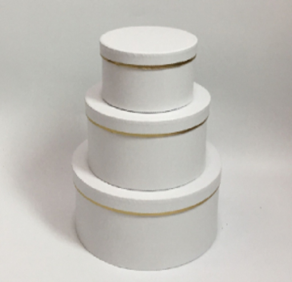 WHITE/GOLD ROUND FLOWER/CAKE/GIFT BOXES 3PCS (W3055)