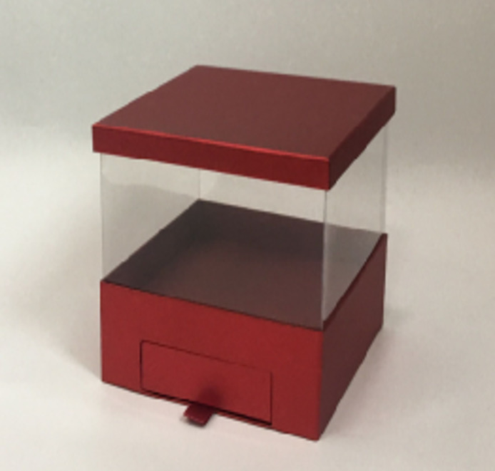 RED/CLEAR TOP SQUARE FLOWER/CAKE/GIFT BOX W/DRAWER (W3098)