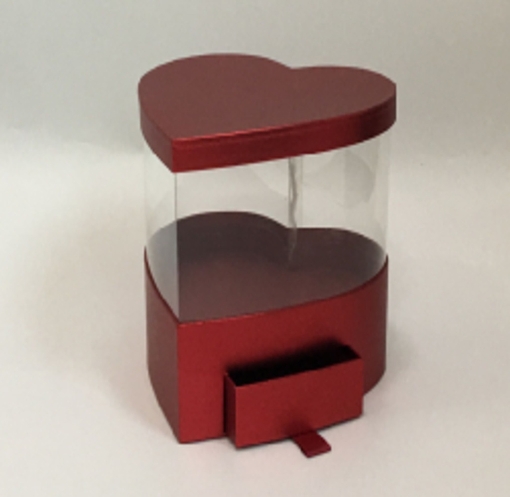 RED/CLEAR HEART FLOWER/CAKE/GIFT BOX W/DRAWER (W3102)