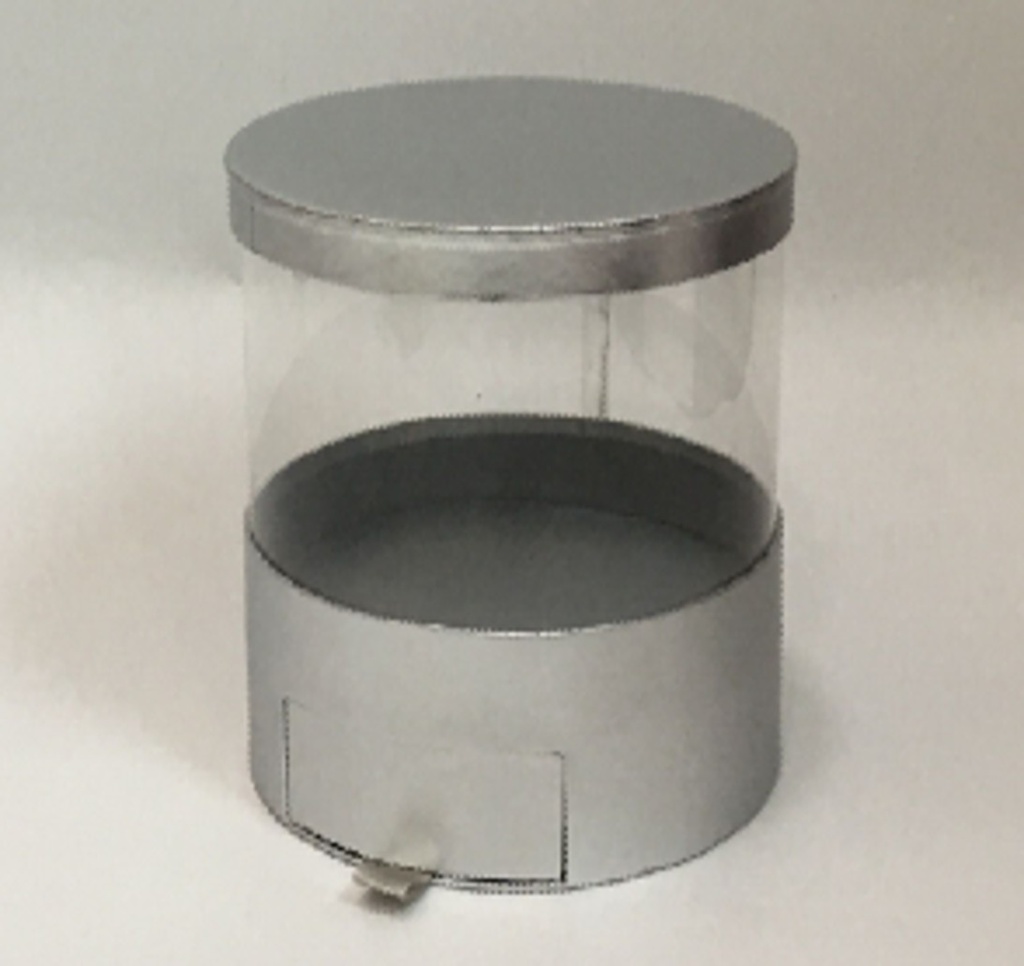 SILVER/CLEAR ROUND FLOWER/CAKE/GIFT BOX W/DRAWER (W3109)