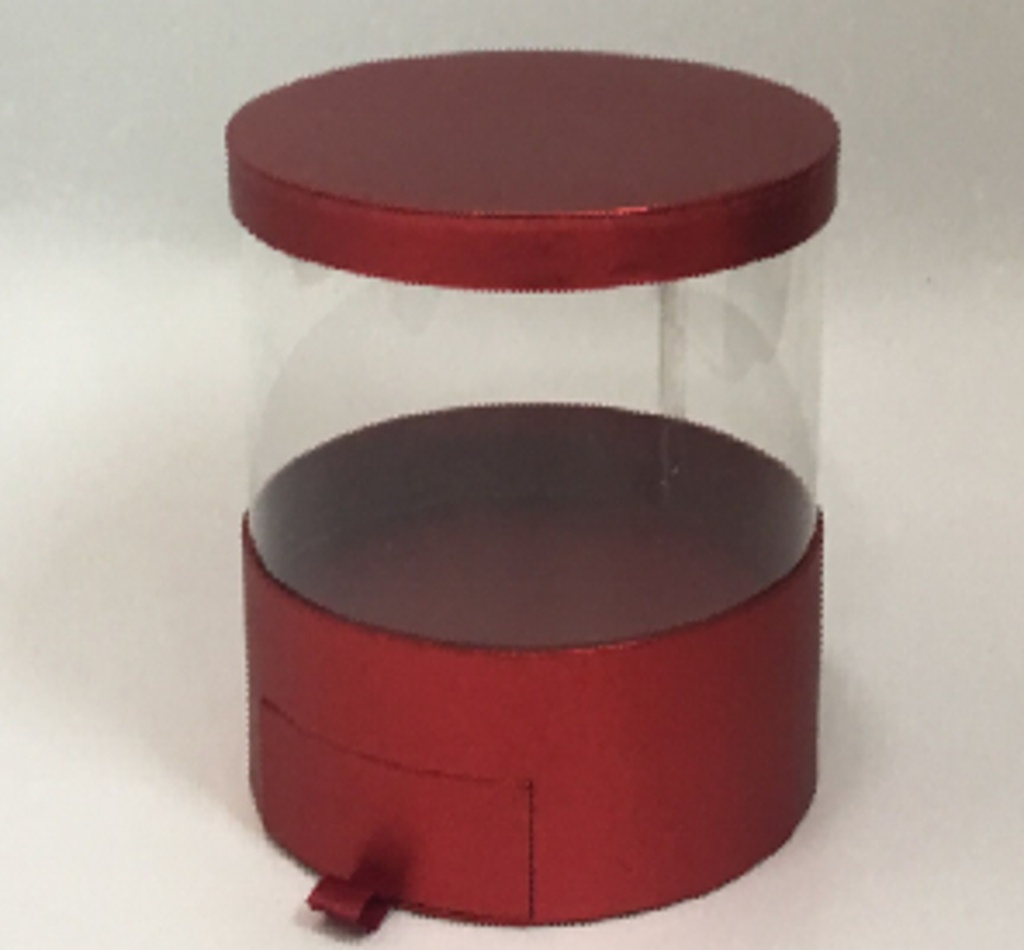 RED/CLEAR ROUND FLOWER/CAKE/GIFT BOX W/DRAWER