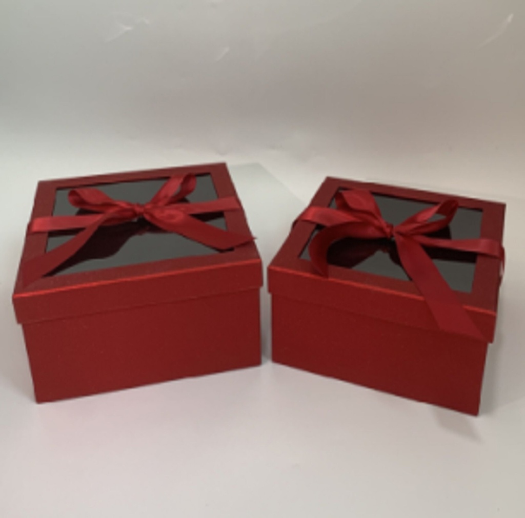 RED SQUARE WINDOW FLOWER/CAKE/GIFT BOX W/RIBBON (W3135)