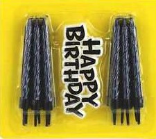 BLACK SPIRAL CANDLES W/HAPPY BIRTHDAY TOPPER 17PC