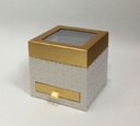 WHITE/GOLD SQUARE FLOWER/CAKE/GIFT BOX WITH DRAWER (W5953)