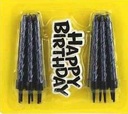 BLACK SPIRAL CANDLES W/HAPPY BIRTHDAY TOPPER 17PC