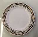 7" WHITE PLASTIC PLATE W/GOLD DOTTED RIM 6CT
