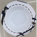 4" WHITE PLASTIC BOWL W/GOLD &amp; BLUE DESIGN RIM 8CT